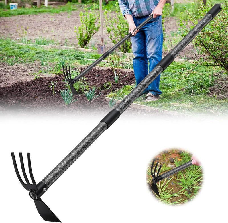 Lilyvane Hoe and Cultivator - 45” Long Handle - Heavy Duty Garden Hoe Tiller, Standing Hoe Garden Tools Durable Cultivator Hoes Hand Rake Fork for Gardening Weeding Planting Loosening Soil - Image 1
